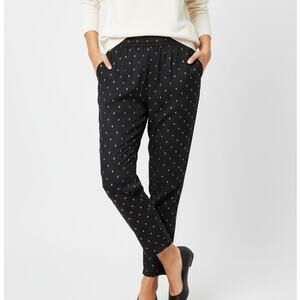 Joie Sayla Pants Women’s L Caviar Black Gold Dot Silk Blend Pull On Tapered Leg